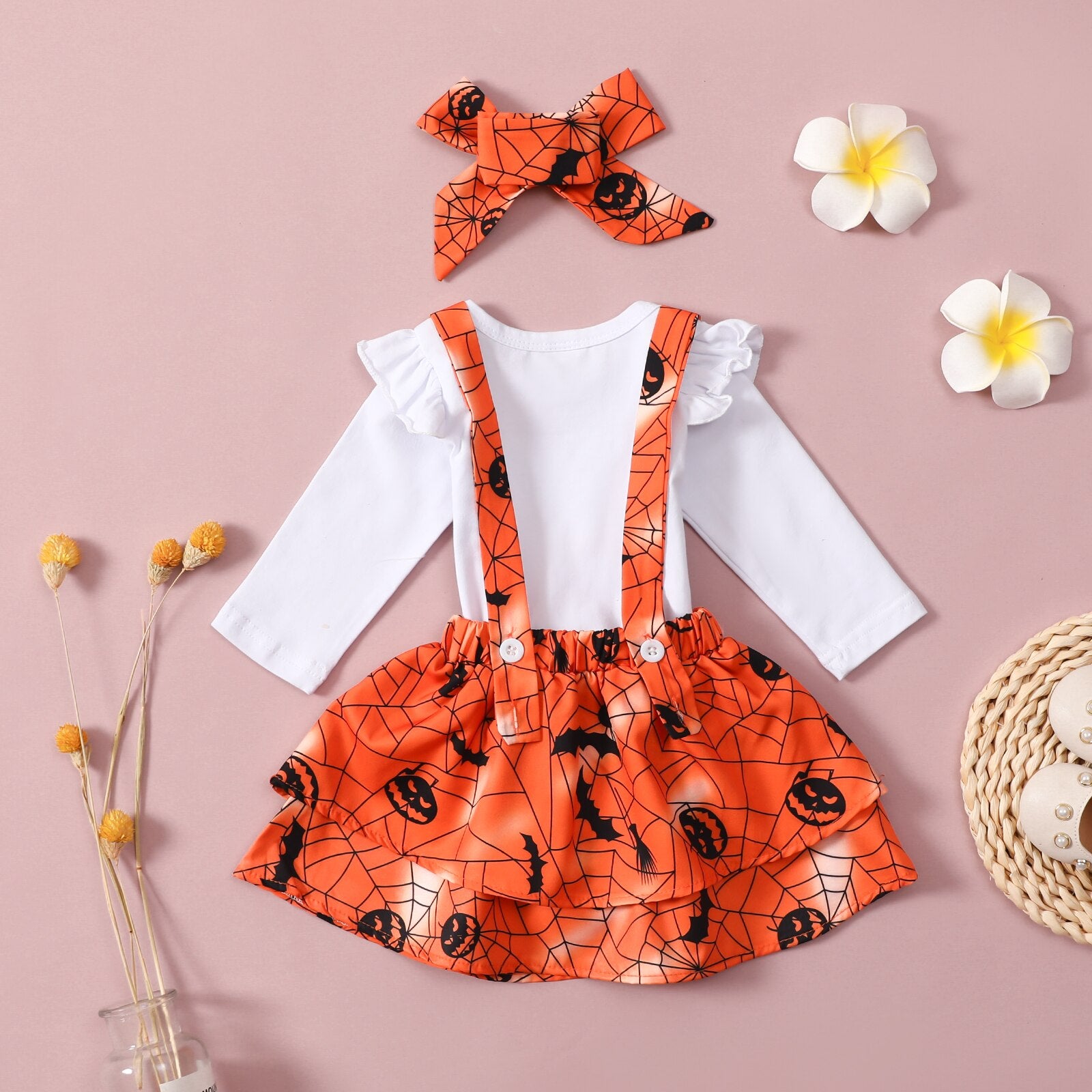 0-12M Halloween Lovely Baby Girls Cartoon Printed Sets 3pcs