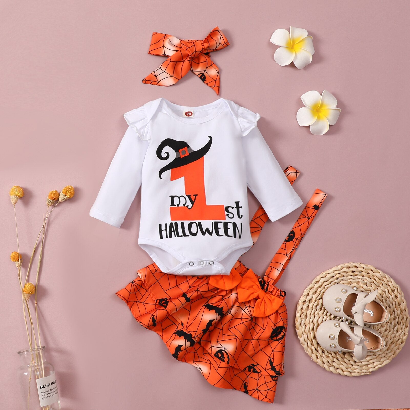 0-12M Halloween Lovely Baby Girls Cartoon Printed Sets 3pcs