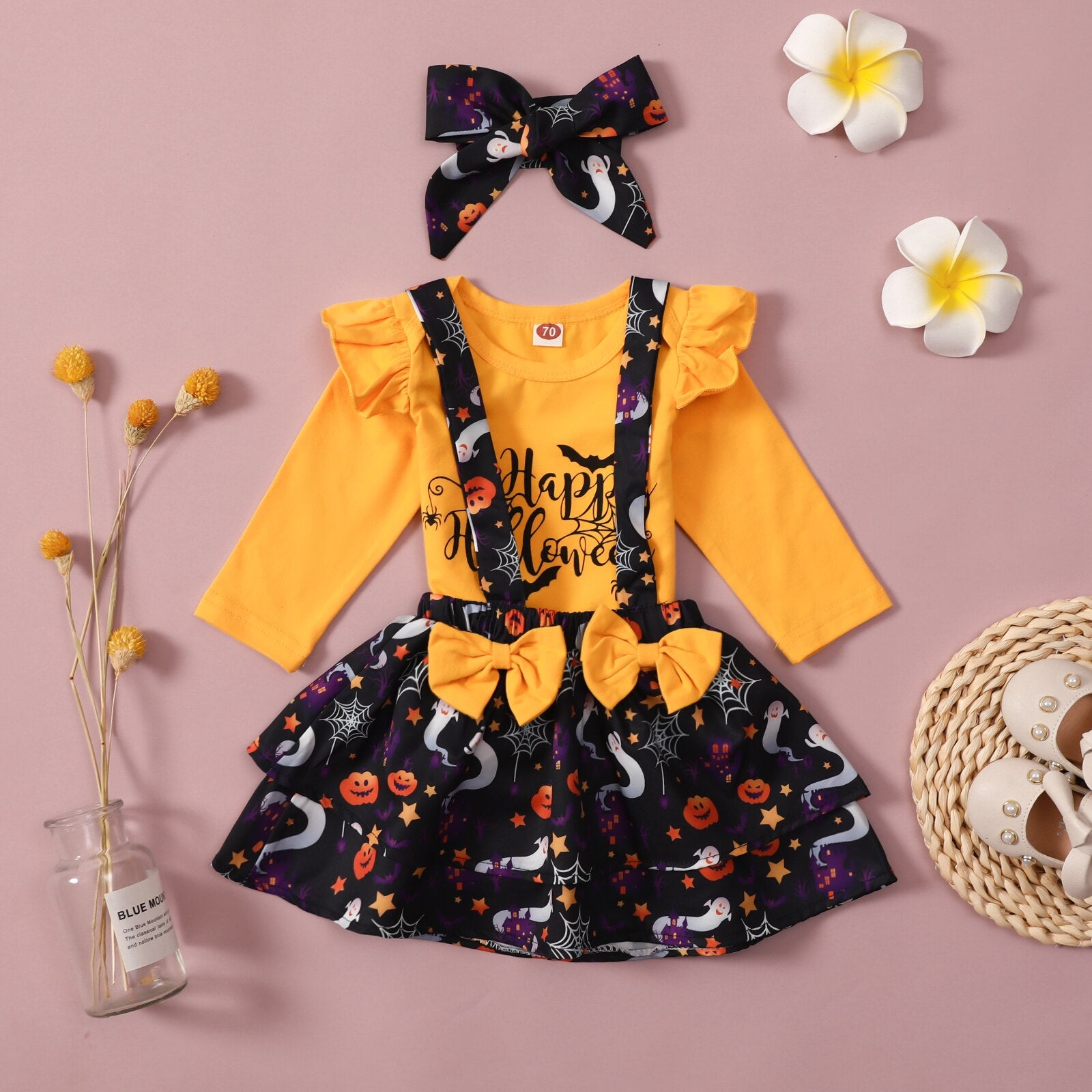 0-12M Halloween Lovely Baby Girls Cartoon Printed Sets 3pcs