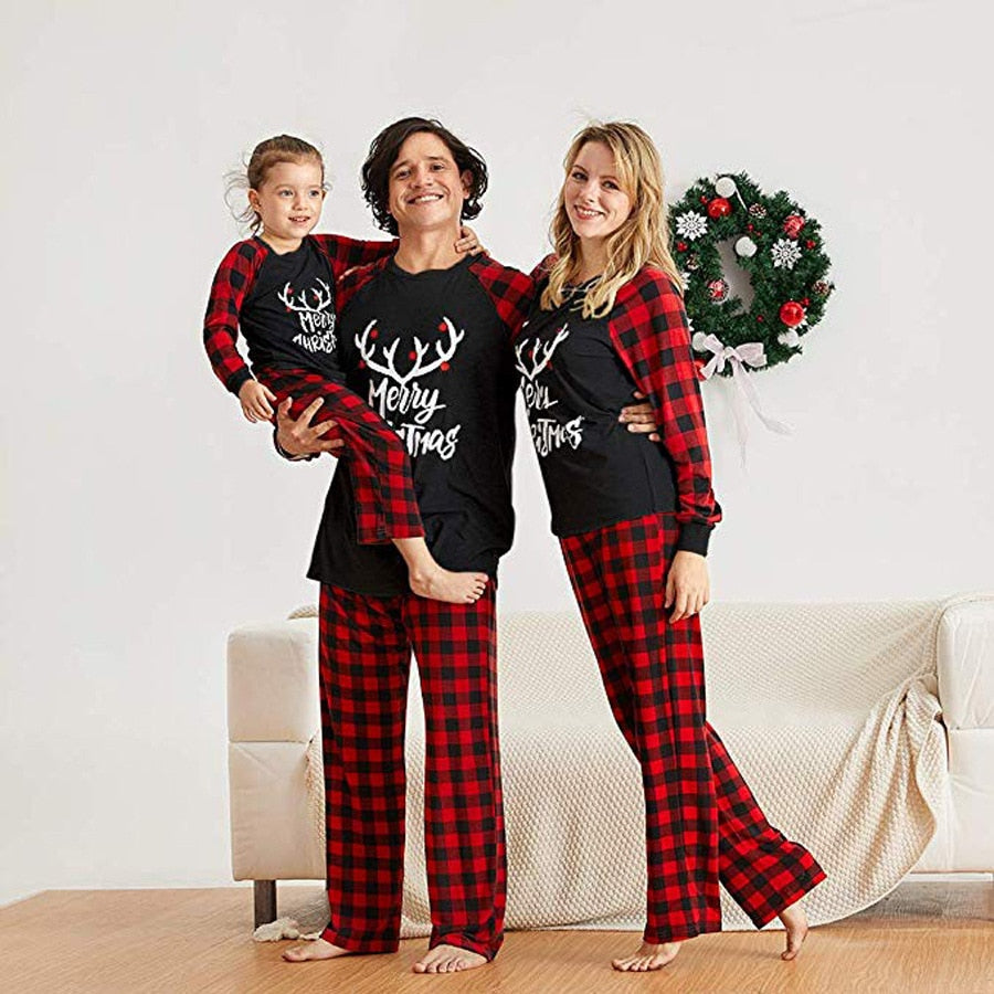 Family Christmas Matching Pajamas Kids Parents Nightwear Outfits