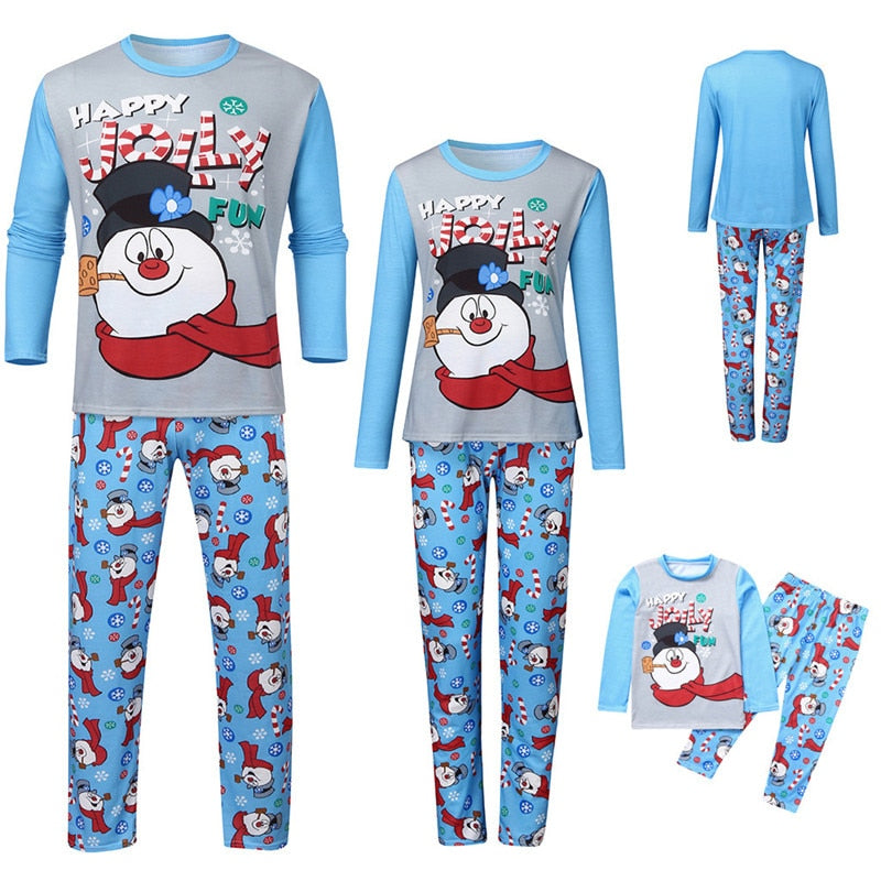 Family Matching Christmas Pajamas Snowman Print Warm Sleepwear