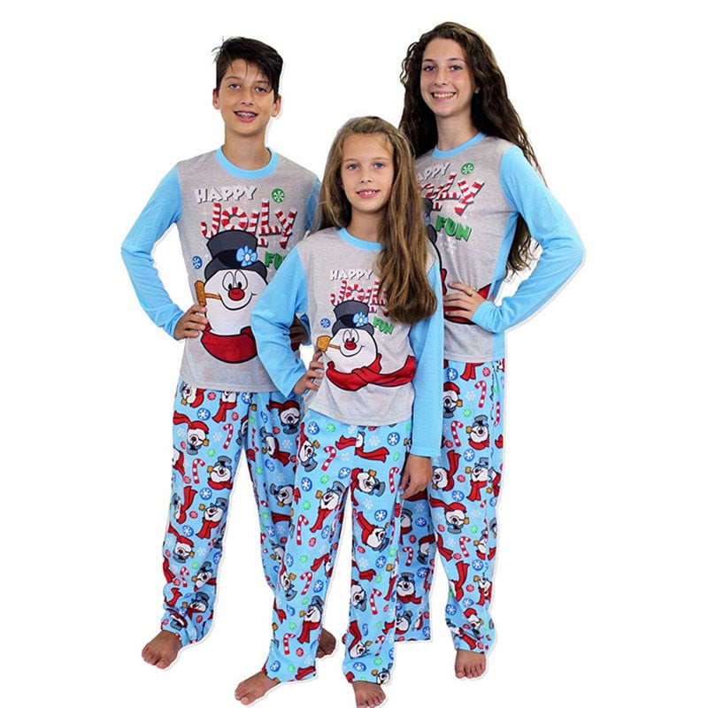Family Matching Christmas Pajamas Snowman Print Warm Sleepwear