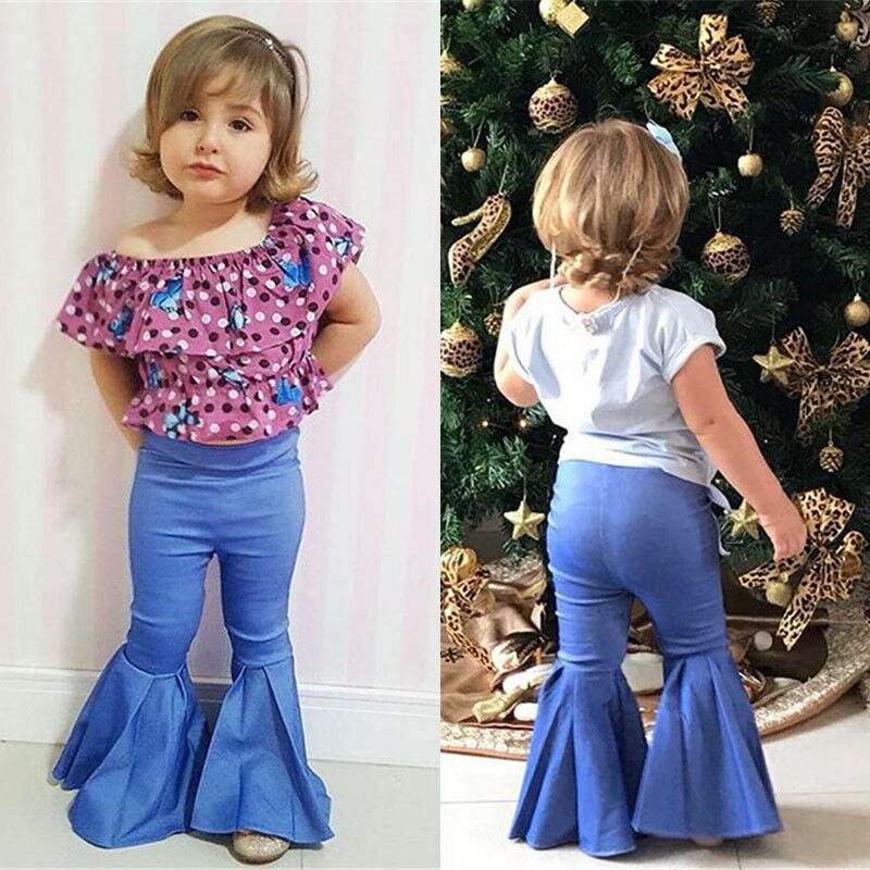 Kids Girls Pants  Bell Bottom High Waist Trousers Pants 3-7 Years
