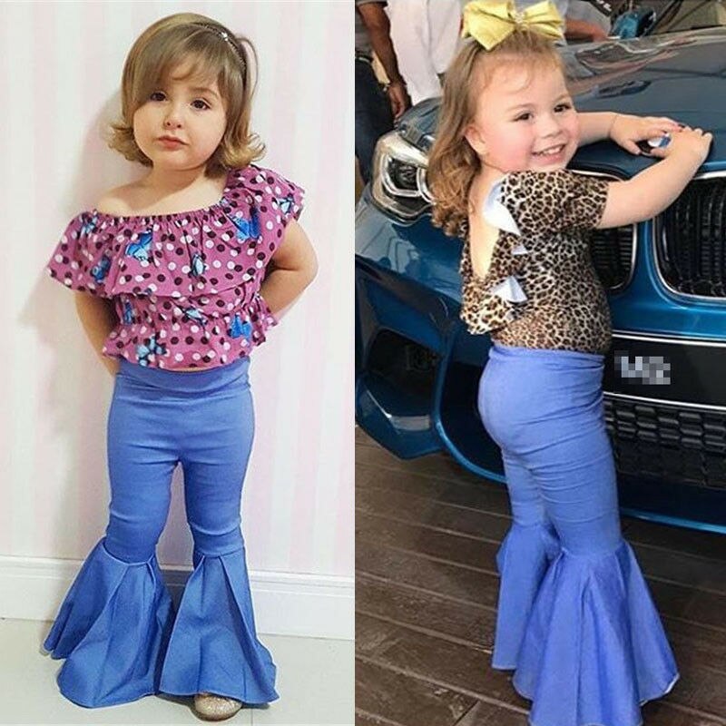 Kids Girls Pants  Bell Bottom High Waist Trousers Pants 3-7 Years