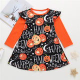 6M-6T Kids Baby Girl Halloween Pumpkin Printed Casual Dresses