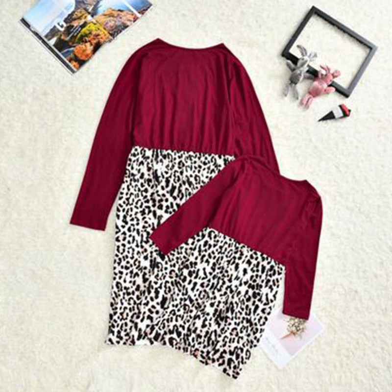 Fashion Leopard Patchwork Family Matching Mother Daughter Dress