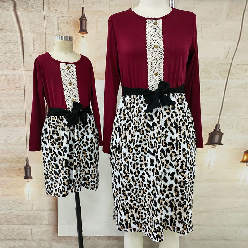 Fashion Leopard Patchwork Family Matching Mother Daughter Dress