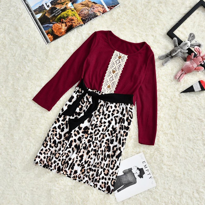 Fashion Leopard Patchwork Family Matching Mother Daughter Dress