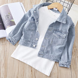 Spring Floral Appliques Kid Baby Girl Fashion Denim Jackets Coats