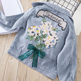 Spring Floral Appliques Kid Baby Girl Fashion Denim Jackets Coats