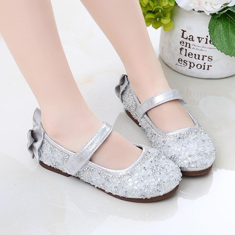 Girls Rhinestone Leather Princess Shoes