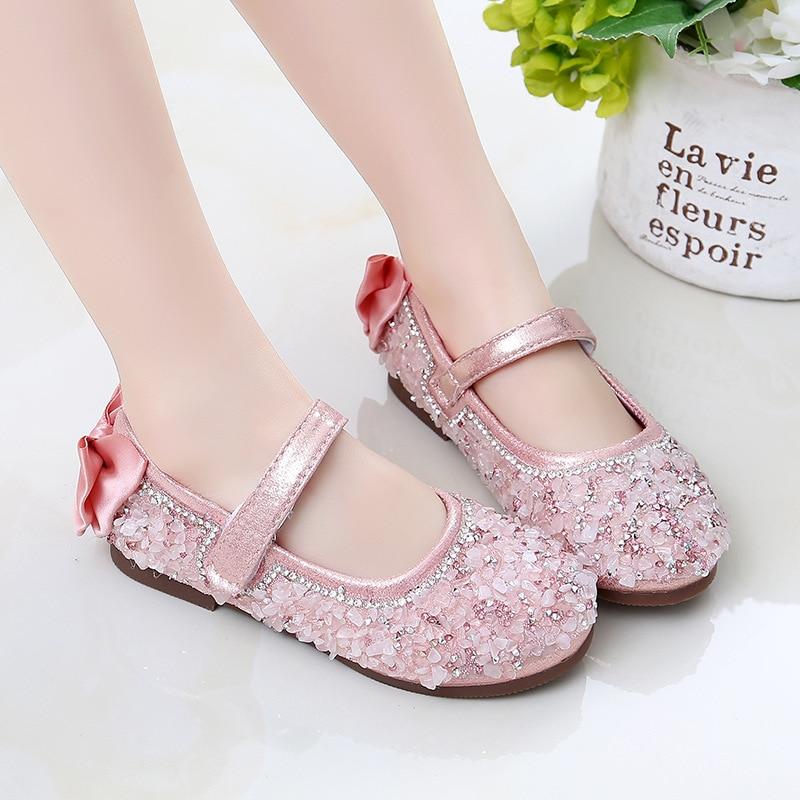 Girls Rhinestone Leather Princess Shoes