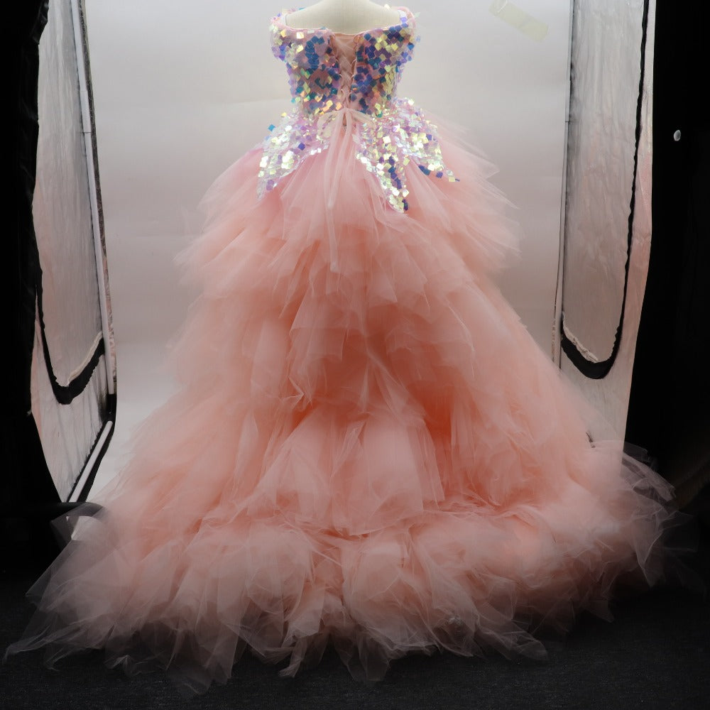 Kid Girl Wedding Bridemaid Mermaid Pink Tutu Sequin Elegant Dresses
