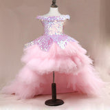 Kid Girl Wedding Bridemaid Mermaid Pink Tutu Sequin Elegant Dresses