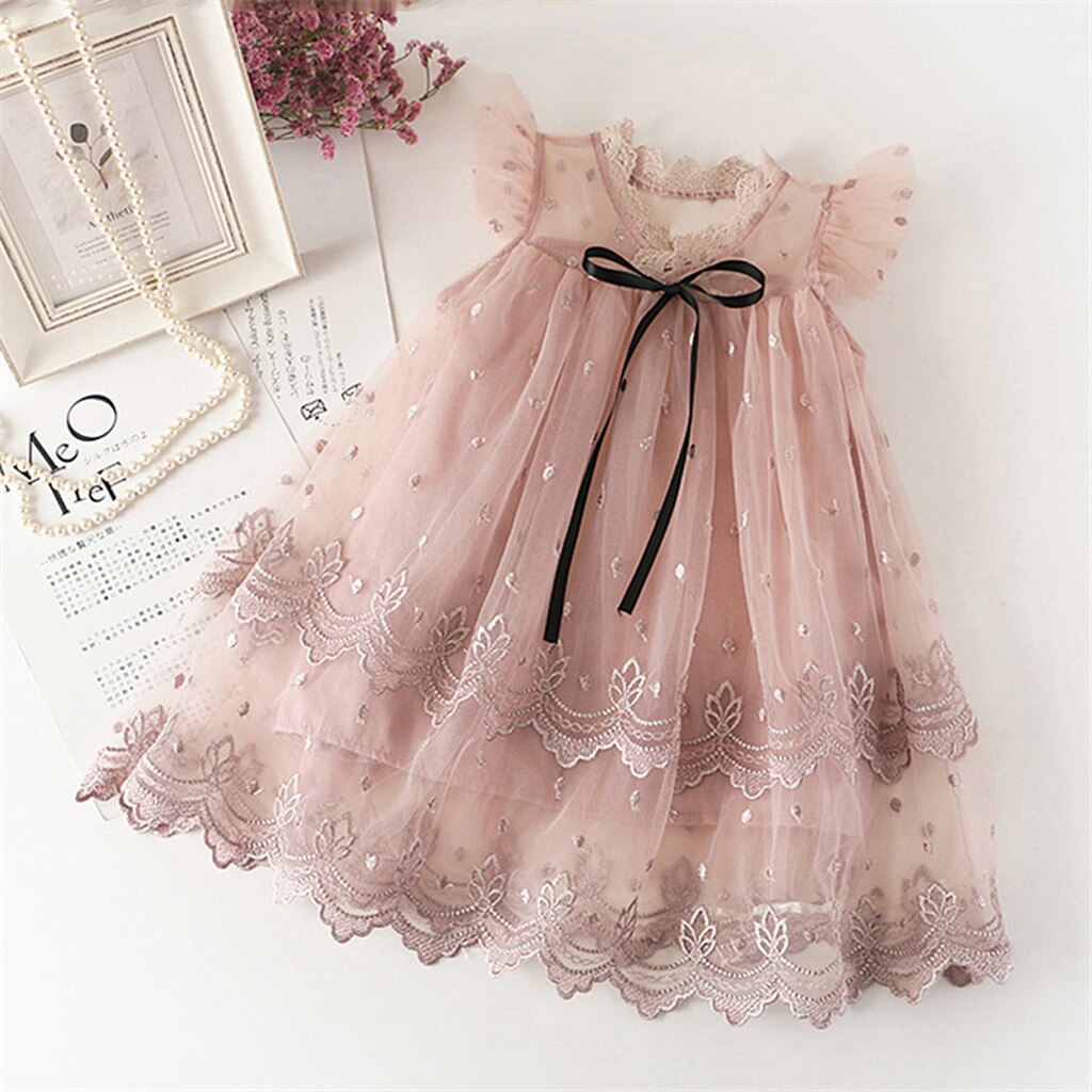 Girl Dresses Sweet Flying Sleeve Embroidered Princess Formal Tutu Dress - honeylives