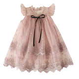Girl Dresses Sweet Flying Sleeve Embroidered Princess Formal Tutu Dress - honeylives