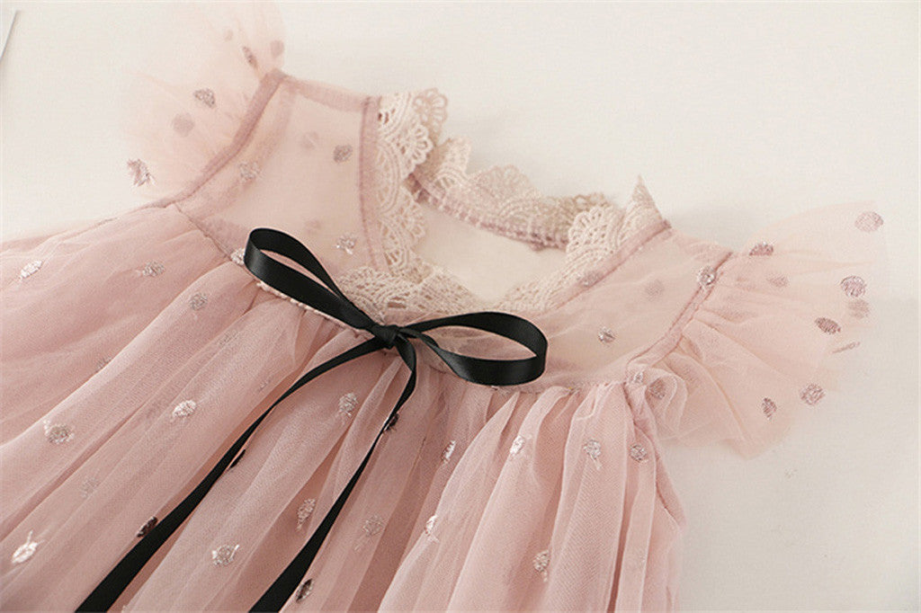 Girl Dresses Sweet Flying Sleeve Embroidered Princess Formal Tutu Dress - honeylives