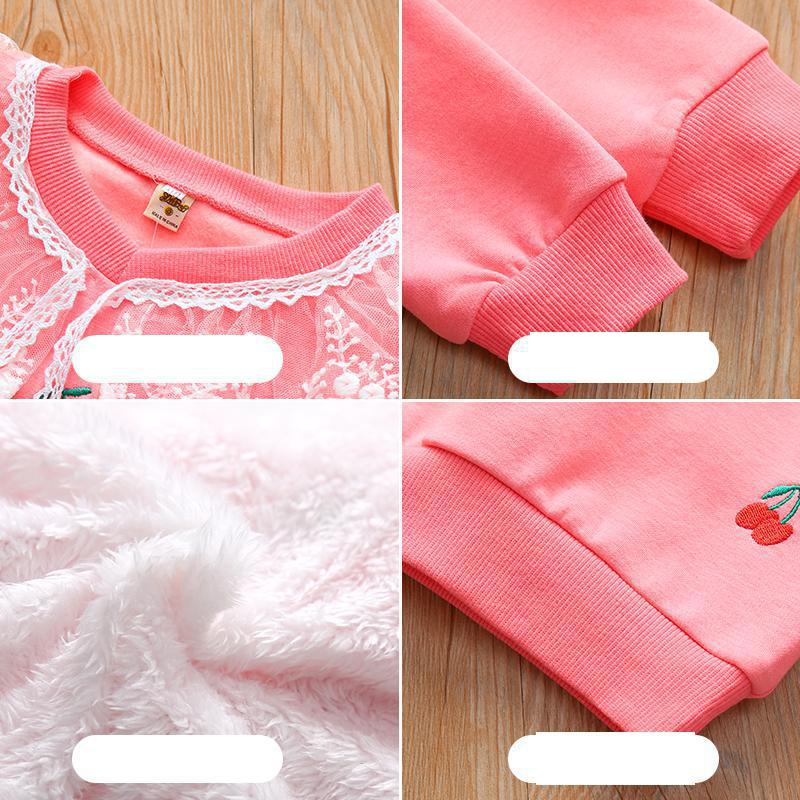 Kids Girl Lace Patchwork Printing Autumn Winter Sweatshirt 2-6 Years