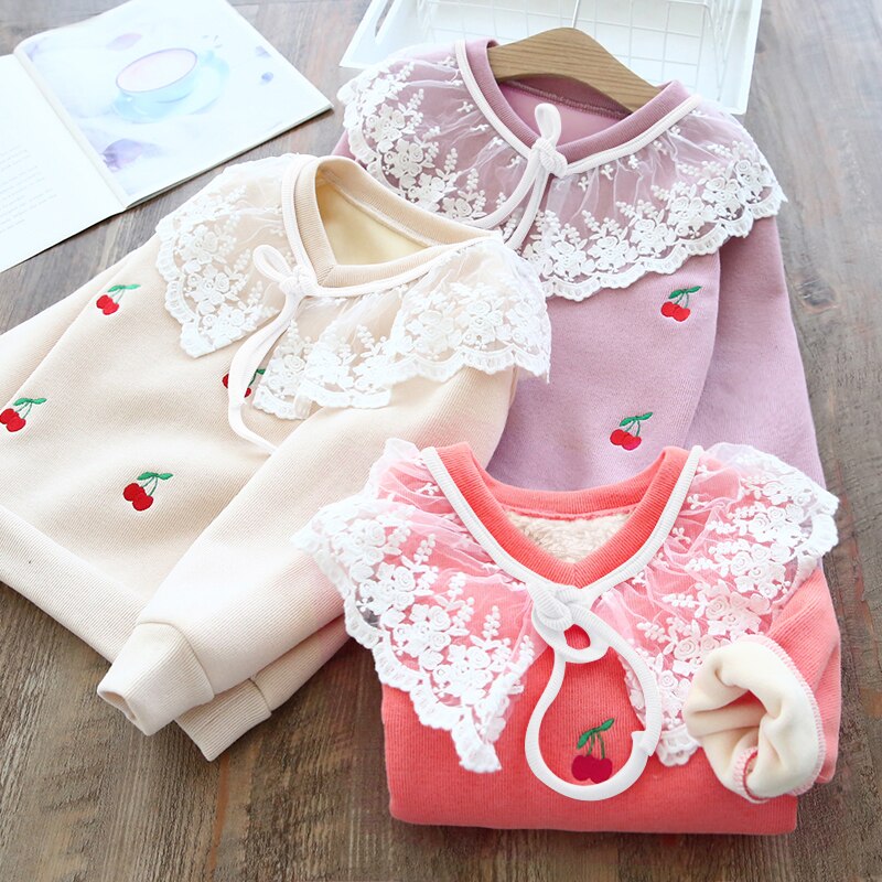 Kids Girl Lace Patchwork Printing Autumn Winter Sweatshirt 2-6 Years