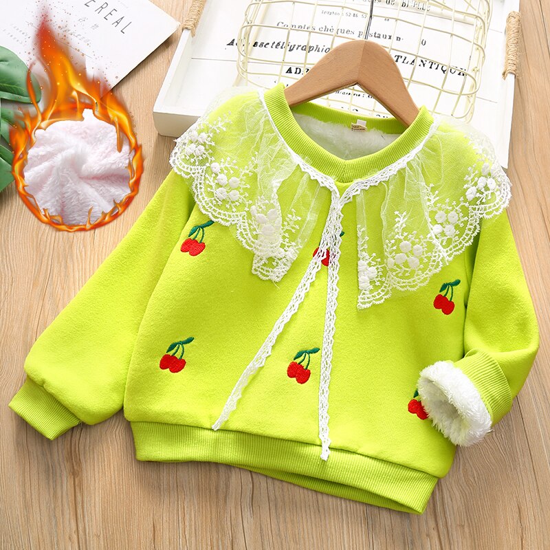Kids Girl Lace Patchwork Printing Autumn Winter Sweatshirt 2-6 Years
