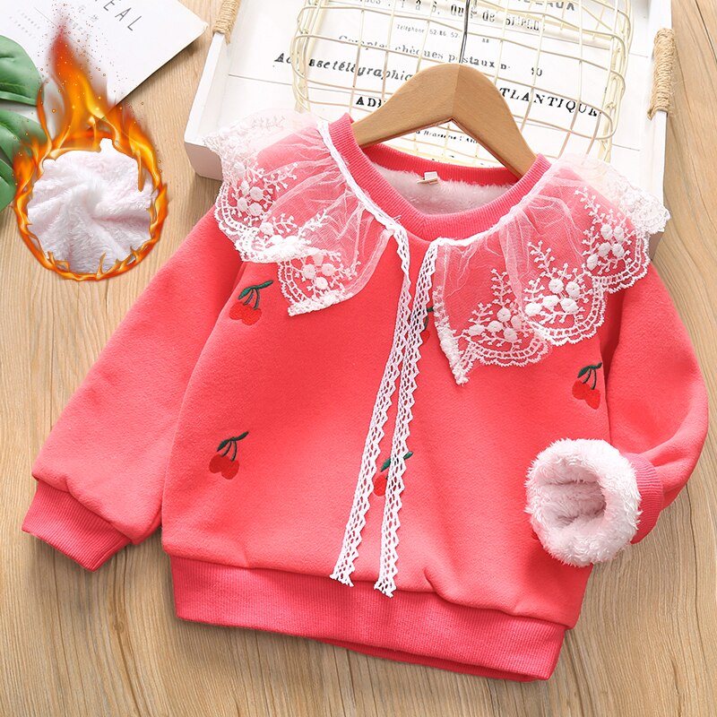 Kids Girl Lace Patchwork Printing Autumn Winter Sweatshirt 2-6 Years