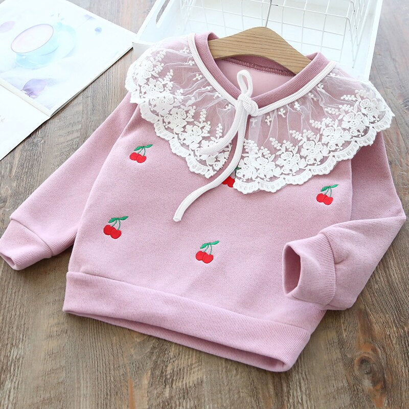 Kids Girl Lace Patchwork Printing Autumn Winter Sweatshirt 2-6 Years