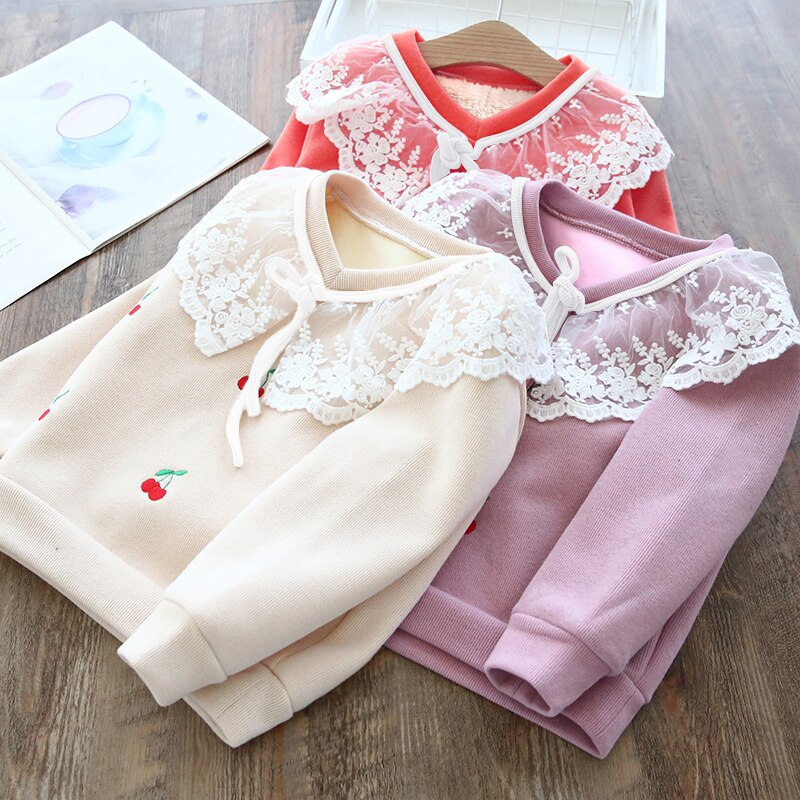Kids Girl Lace Patchwork Printing Autumn Winter Sweatshirt 2-6 Years