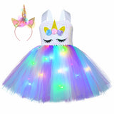 Kid Baby Girl Unicorn Tutu Princess Party With LED Lights Flower Dresses