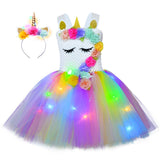 Kid Baby Girl Unicorn Tutu Princess Party With LED Lights Flower Dresses