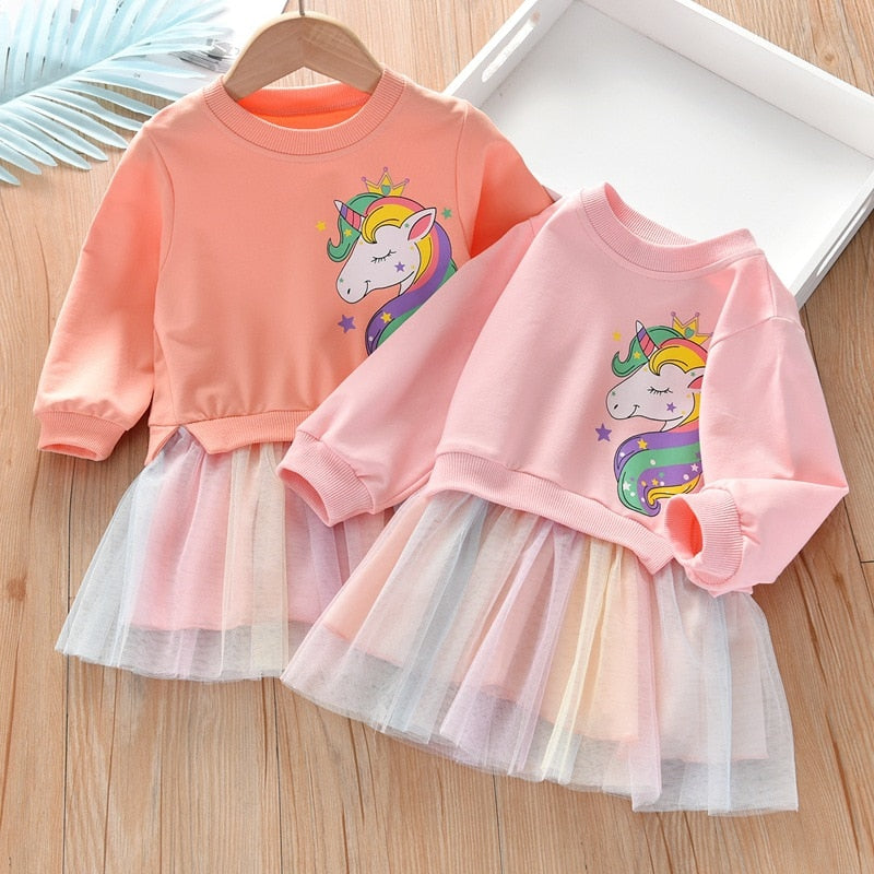 Girl Winter Unicorn Rainbow Tulle Dress 2Pcs 1-6 Years