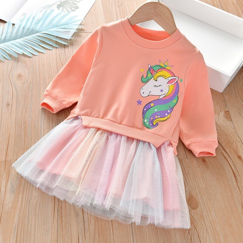 Girl Winter Unicorn Rainbow Tulle Dress 2Pcs 1-6 Years