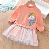 Girl Winter Unicorn Rainbow Tulle Dress 2Pcs 1-6 Years