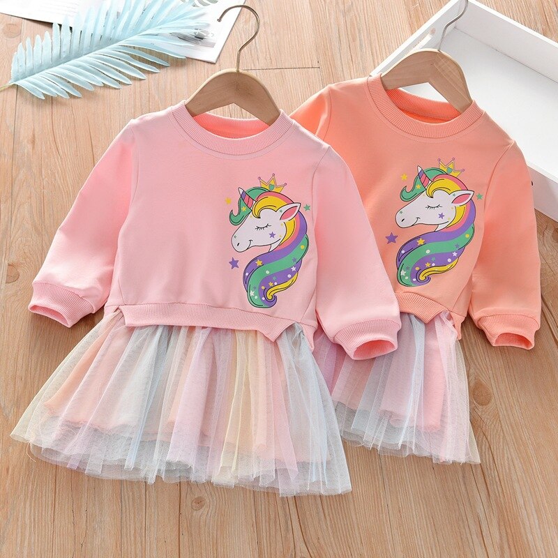 Girl Winter Unicorn Rainbow Tulle Dress 2Pcs 1-6 Years