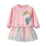 Girl Winter Unicorn Rainbow Tulle Dress 2Pcs 1-6 Years