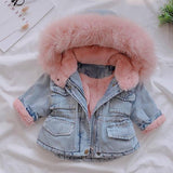 Baby Girls Coats Fur Collar Jackets Winter Thick Denim Outerwear 1-6Y