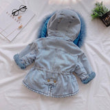 Baby Girls Coats Fur Collar Jackets Winter Thick Denim Outerwear 1-6Y