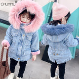 Baby Girls Coats Fur Collar Jackets Winter Thick Denim Outerwear 1-6Y