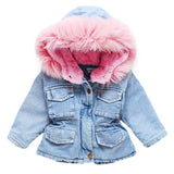 Baby Girls Coats Fur Collar Jackets Winter Thick Denim Outerwear 1-6Y