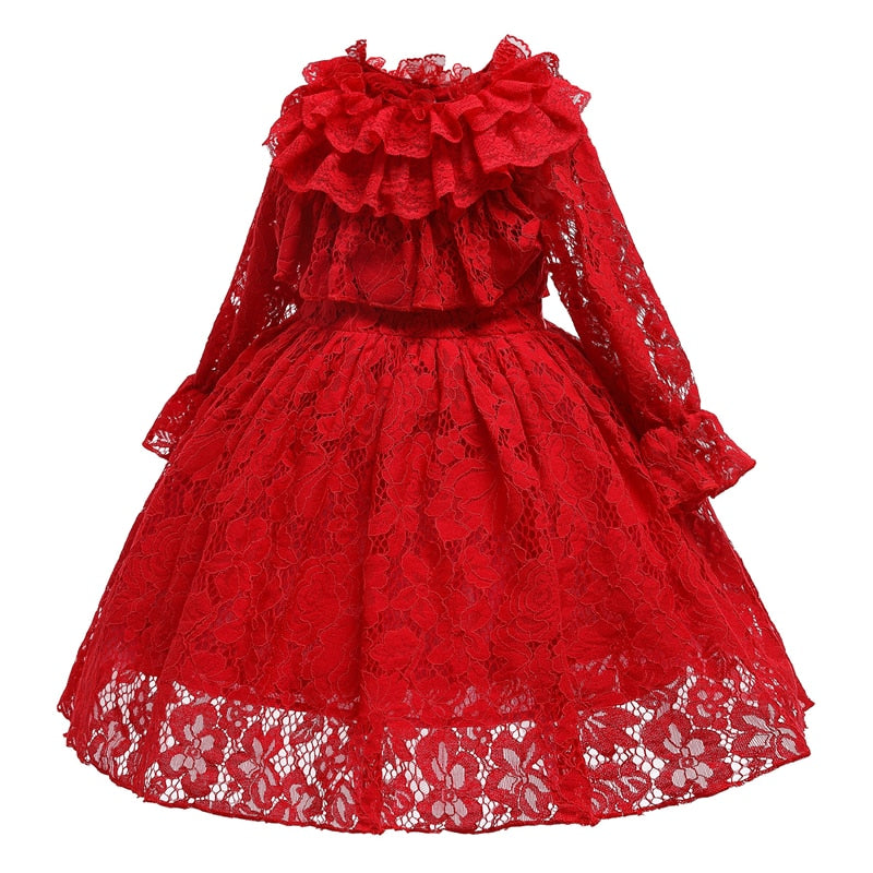 Girls Dresses Autumn Winter Wear Lace Princess Flower Dress