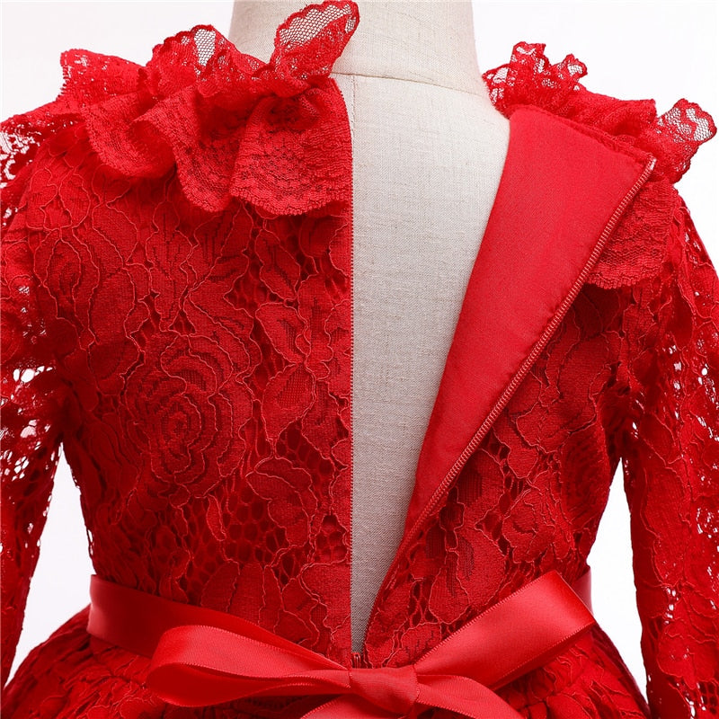 Girls Dresses Autumn Winter Wear Lace Princess Flower Dress