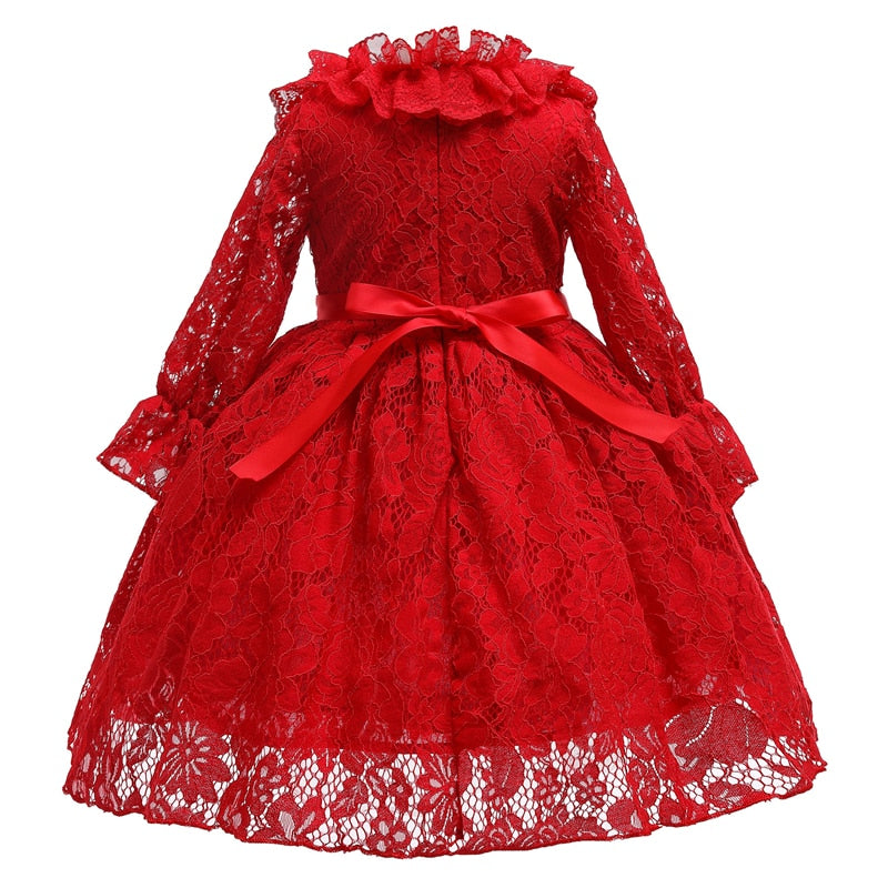 Girls Dresses Autumn Winter Wear Lace Princess Flower Dress