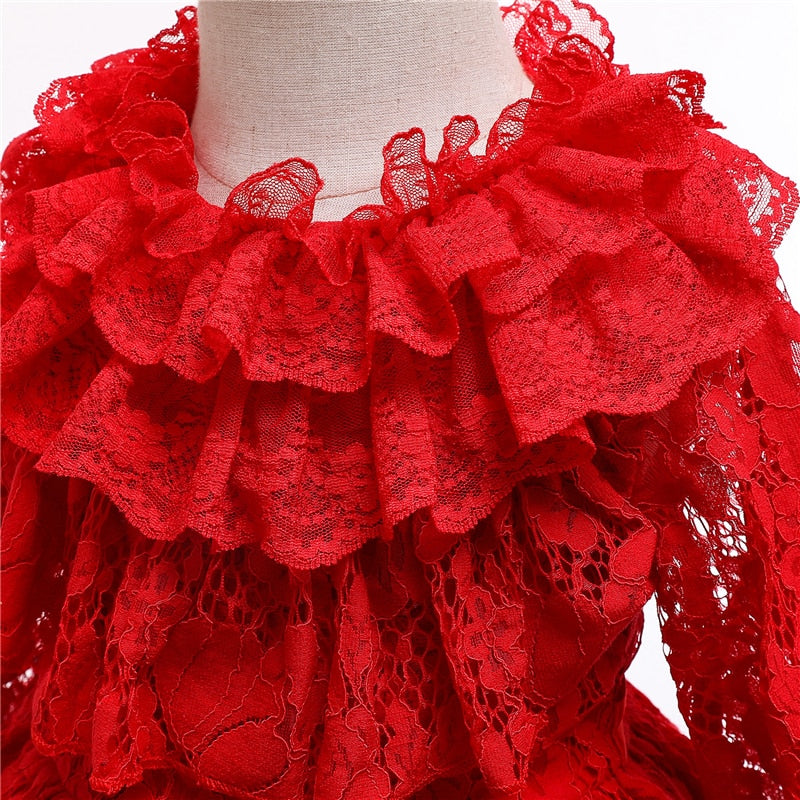 Girls Dresses Autumn Winter Wear Lace Princess Flower Dress