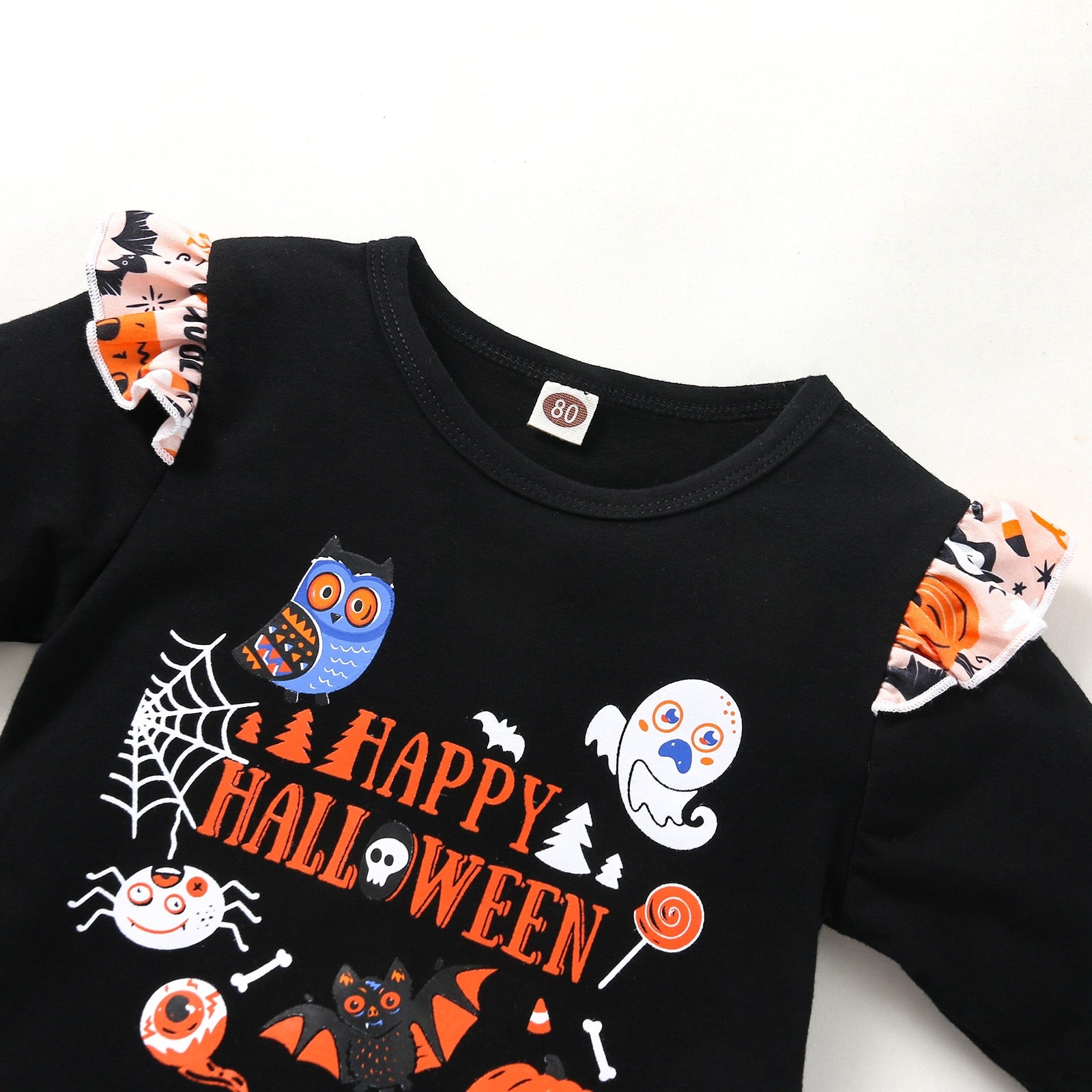 18M-6T Kid Baby Girls Halloween Round Collar Hem 2 Pcs Sets