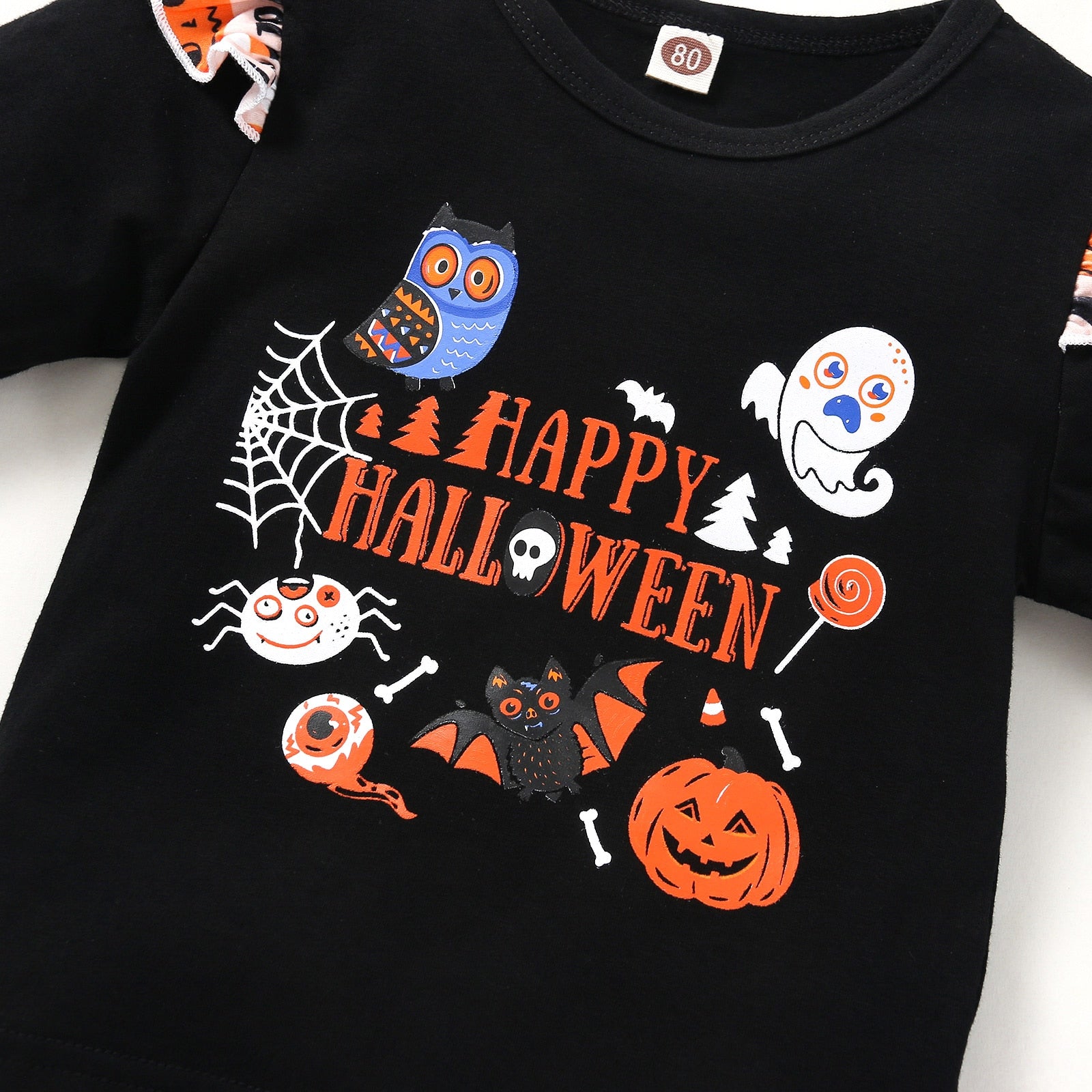 18M-6T Kid Baby Girls Halloween Round Collar Hem 2 Pcs Sets