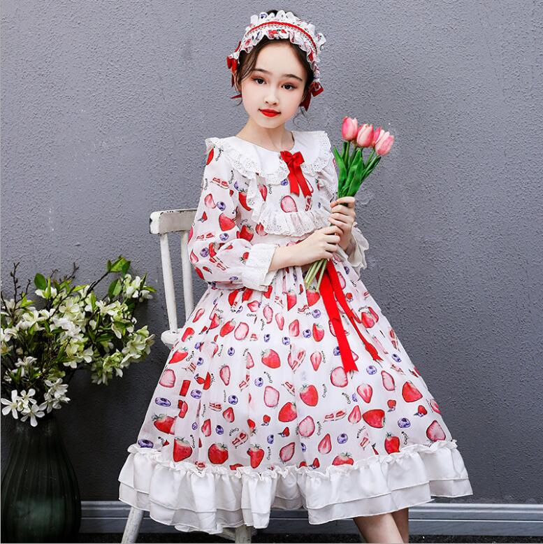 Girls Winter Print Lolita Wedding Teenage Christmas Dress