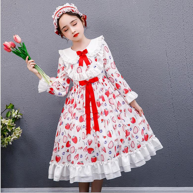 Girls Winter Print Lolita Wedding Teenage Christmas Dress