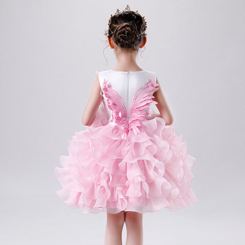 Girls Princess Tutu Dress Lace Applique Elegant Party Dress 1-10 Years - honeylives