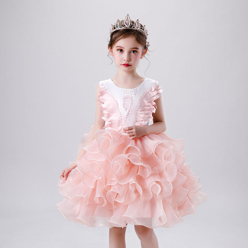 Girls Princess Tutu Dress Lace Applique Elegant Party Dress 1-10 Years - honeylives