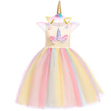Girls Unicorn Dress Gown Cosplay  Birthday Party Fantasy Princess Dresses - honeylives