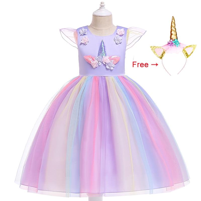 Girls Unicorn Dress Gown Cosplay  Birthday Party Fantasy Princess Dresses - honeylives